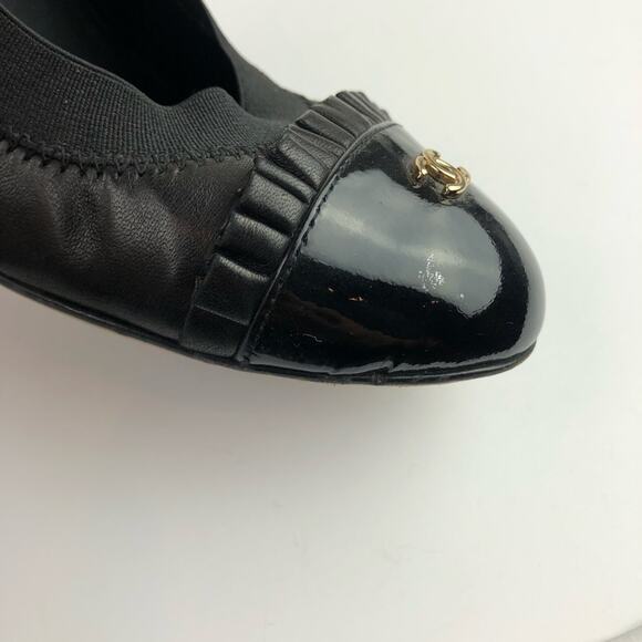 Chanel Black Lambskin Leather Ruffle CC Logo Patent Cap Toe Heels. Authentic. - Picture 5 of 14